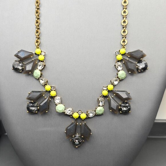 J. Crew Jewelry - Y2K J Crew Gray Rhinestones & Yellow Accents Statement Necklace 15" Gold Tone